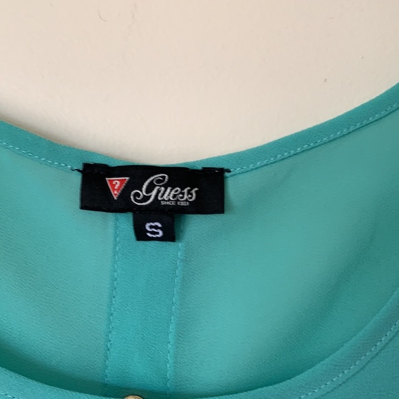 Guess Blouse Sheer Green Hi Low Hem - Picture 5 of 10